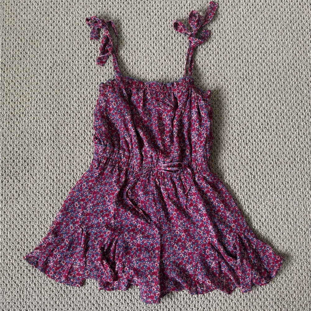 Altar'd State Blue Romper with Pink Floral Trim